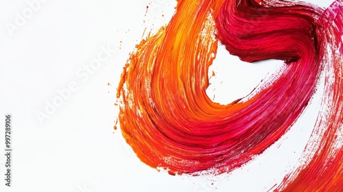 A lively abstract representation of the letter S is created using dynamic brushstrokes in vivid red and orange colors against a pristine white canvas, highlighting artistic flair photo