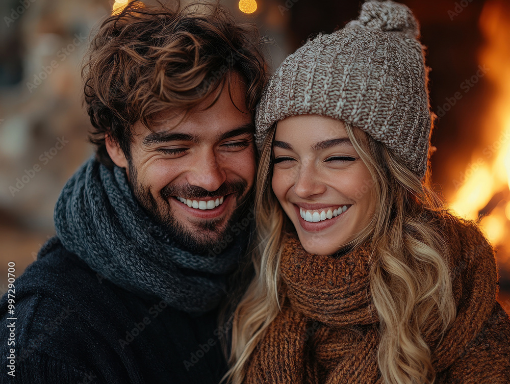 Couple Sharing a Laugh by the Fireplace , Cozy Christmas Moments , couple, sharing a laugh, fireplace, cozy Christmas Couple Sharing a Laugh by the Fireplace , Cozy Christmas Moments , couple, sharing a laugh, fireplace, cozy Christmas
