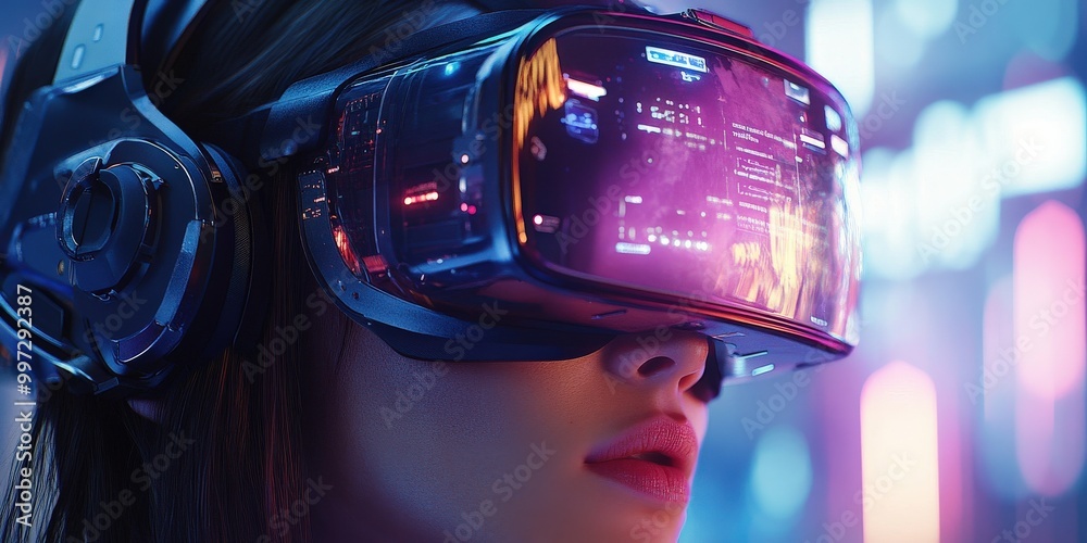 School student using VR headset to interact with AI holograms in a classroom environment School student using VR headset to interact with AI holograms in a classroom environment