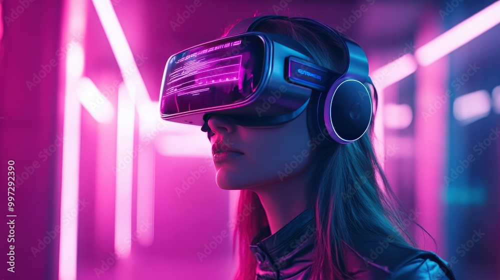 School student using VR headset to interact with AI holograms in a classroom environment School student using VR headset to interact with AI holograms in a classroom environment