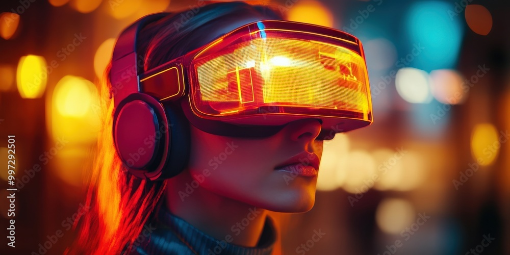 School student using VR headset to interact with AI holograms in a classroom environment School student using VR headset to interact with AI holograms in a classroom environment