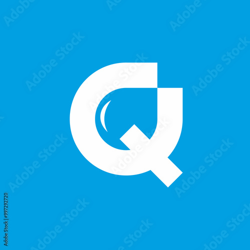 Elegant initial letter Q logo design with water drop symbol in negative space. photo