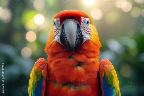 Scarlet Macaw in Lush Tropical Setting with Vivid Plumage photo