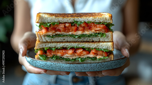 Mouthwatering Bites: Perfectly Crafted BLTs on an Enamel Canvas photo