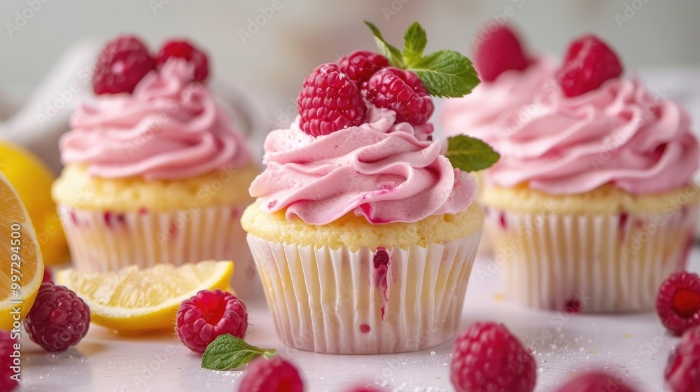 Moist lemon cupcakes with raspberry buttercream frosting Moist lemon cupcakes with raspberry buttercream frosting