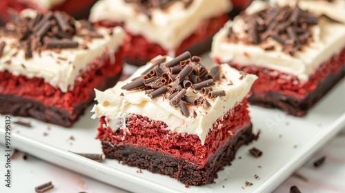 Wallpaper Mural Moist red velvet brownies with cream cheese frosting and chocolate shavings Torontodigital.ca