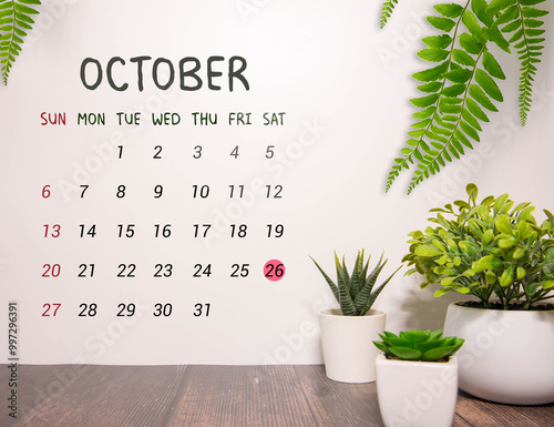 beautiful wooden calendar with the date October 26