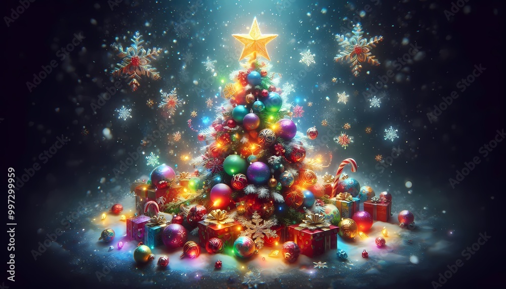 Christmas tree with magic cones,cozy Сhristmas illustration,generative ai Christmas tree with magic cones,cozy Сhristmas illustration,generative ai