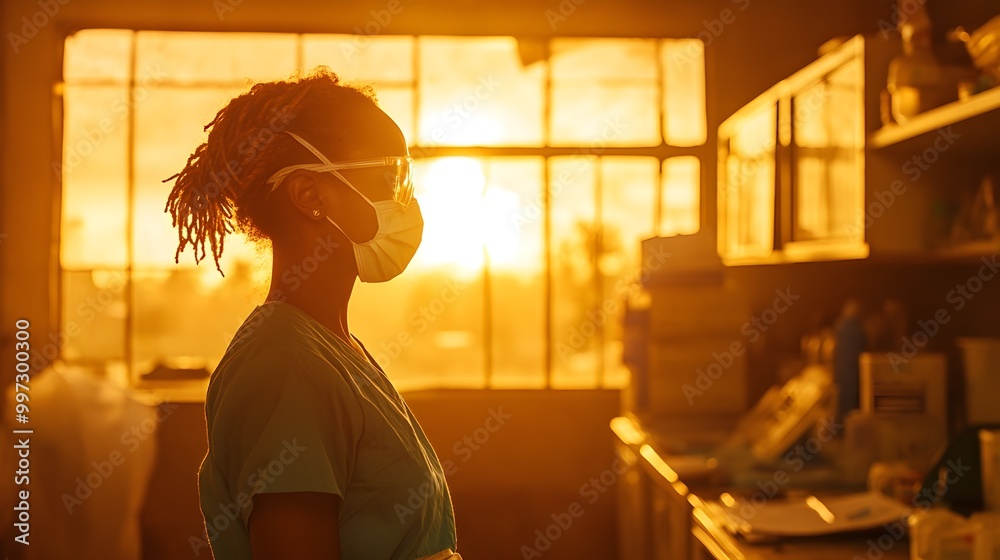 Inside a rural clinic, a calm scene of a healthcare worker giving a vaccine, with sunlight casting golden hues across the room, creating a peaceful atmosphere Inside a rural clinic, a calm scene of a healthcare worker giving a vaccine, with sunlight casting golden hues across the room, creating a peaceful atmosphere