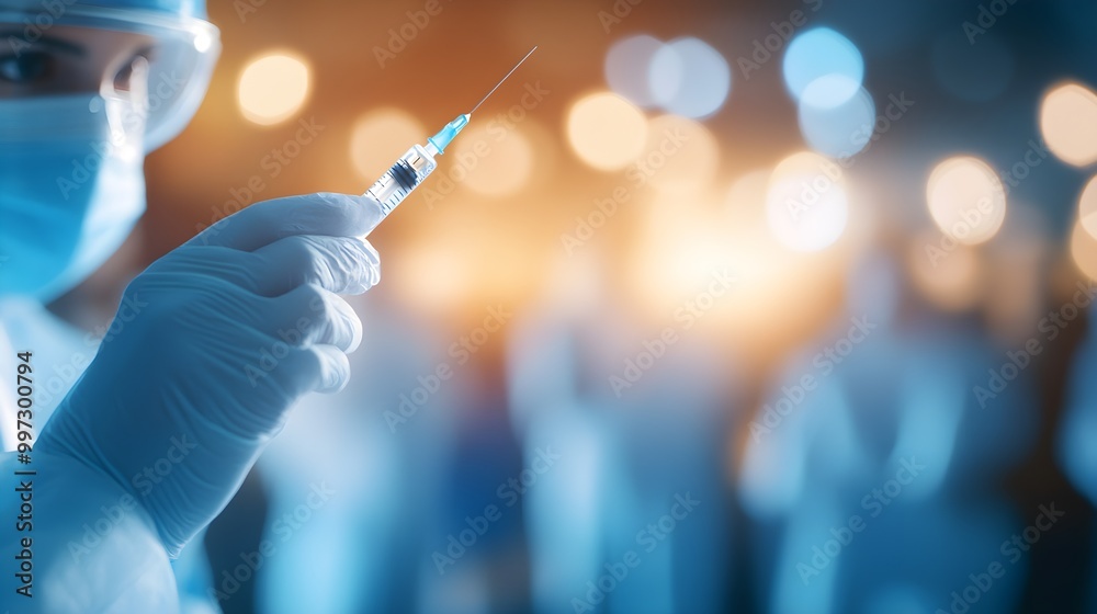 Healthcare worker giving a vaccine, diverse patients in line, digital illustration, vibrant colors, clean lighting, community center backdrop, soft-focus Healthcare worker giving a vaccine, diverse patients in line, digital illustration, vibrant colors, clean lighting, community center backdrop, soft-focus