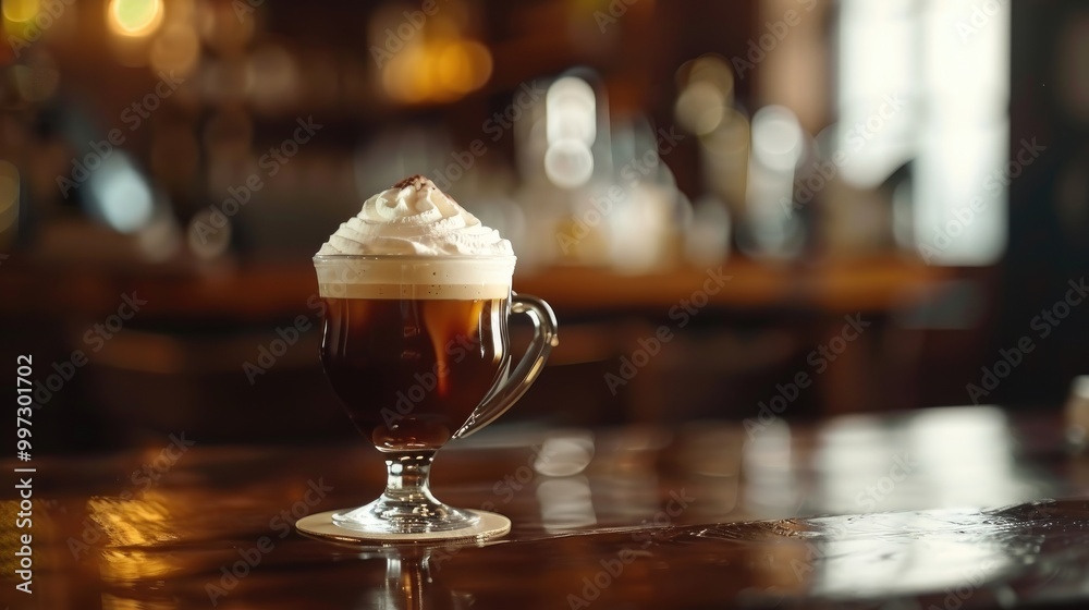 Rich Irish coffee with cream. Rich Irish coffee with cream.