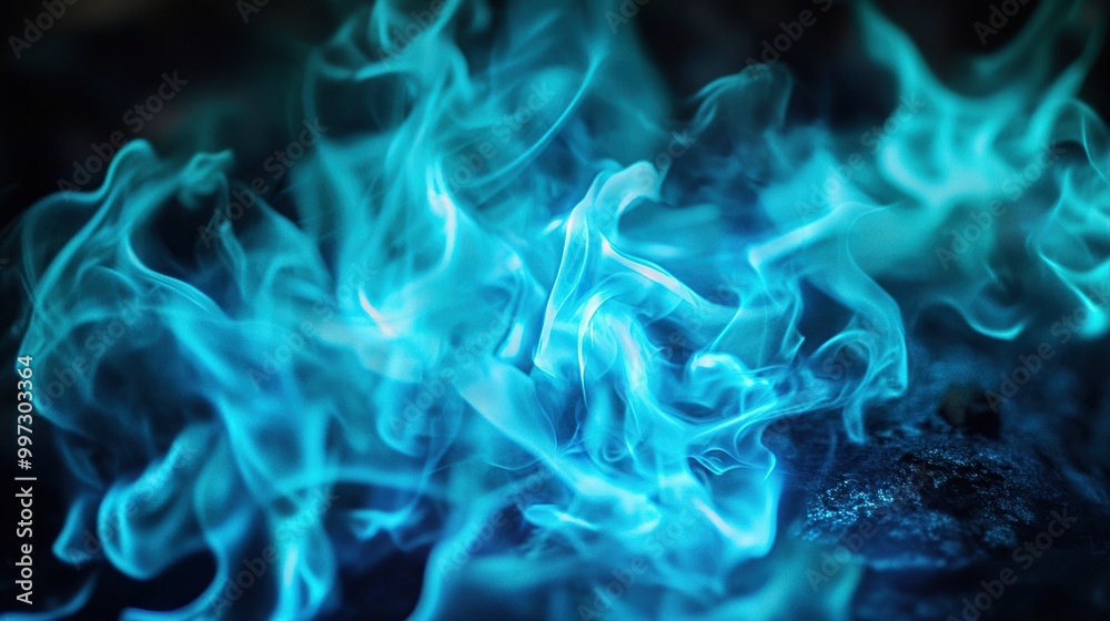 Fototapeta premium Ethereal blue flames swirling in darkness.