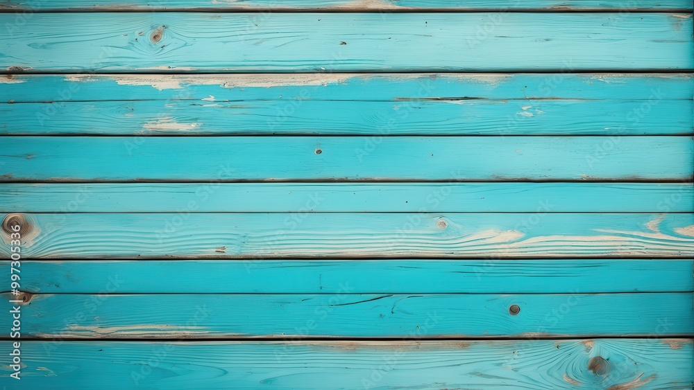 Fototapeta premium A vibrant turquoise wooden plank background, ideal for design and decoration purposes.