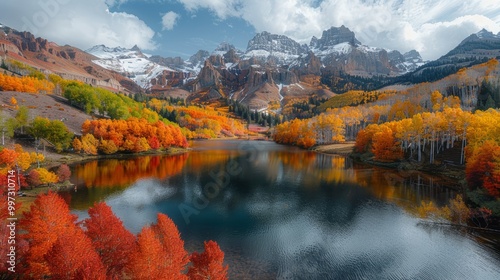 Scenic Autumn Landscape with Colorful Forests and Mountains 