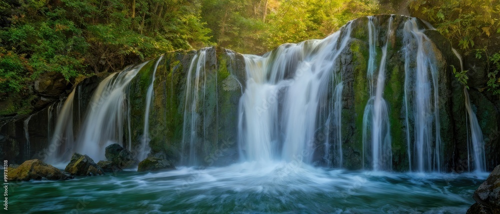 Serene Waterfall in Lush Forest Serene Waterfall in Lush Forest
