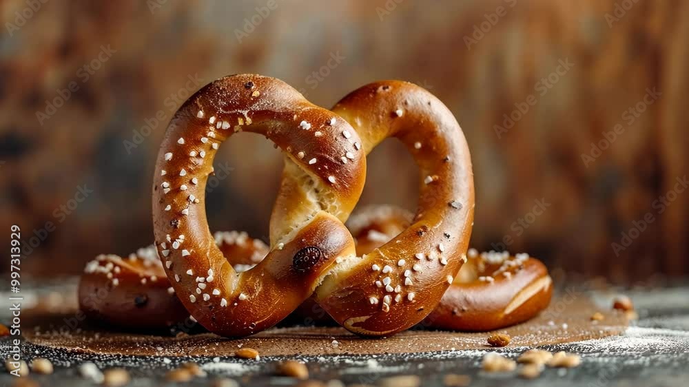 A close-up of soft pretzels sprinkled with salt on a wooden table