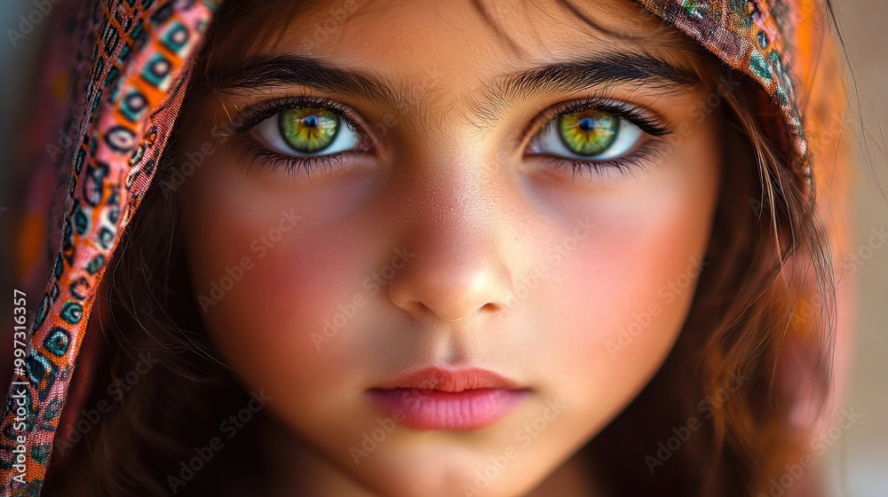 Portrait of a girl with striking green eyes. Portrait of a girl with striking green eyes.