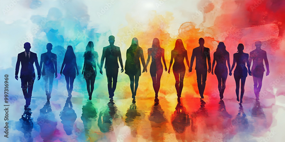 silhouette of people on a colorful background, ai generated. silhouette of people on a colorful background, ai generated.