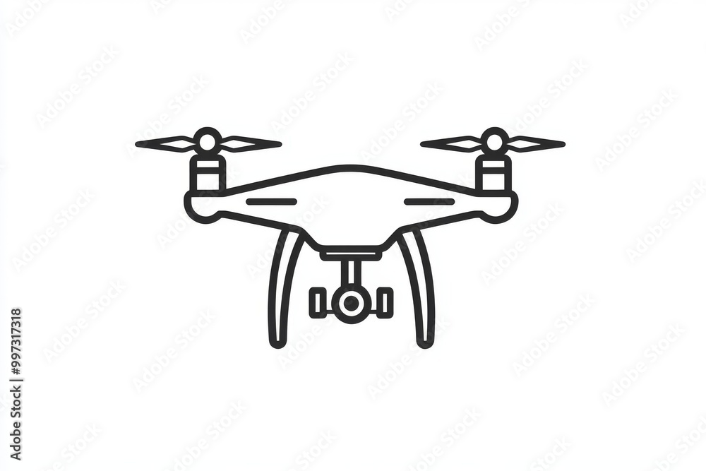 Minimalistic black and white drone illustration with an abstract design symbolizing modern drone technology branding potential and innovation in visual communication