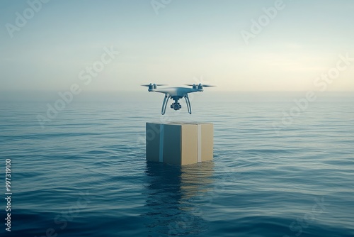 Advanced drone sitting on a circuit board within a cyber network environment representing the fusion of modern aviation technology and data processing systems