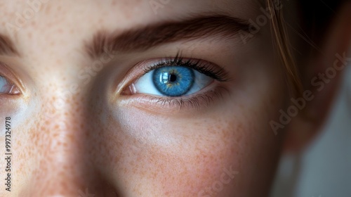 Close-up of a Blue Eye with Freckles