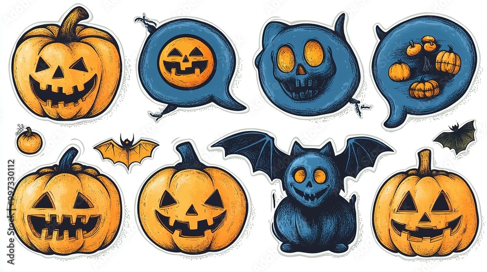 Halloween Stickers with Jack-o-Lanterns, Bats, and Ghosts Halloween Stickers with Jack-o-Lanterns, Bats, and Ghosts