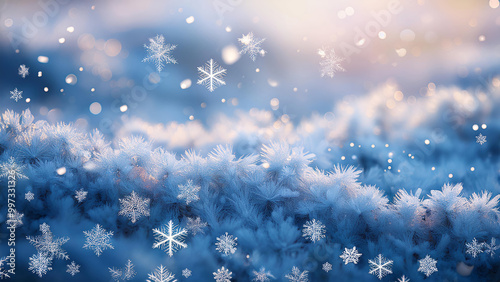 Paisagem de flocos de neve ao vento