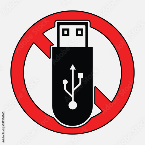 Prohibition Symbol for USB Flash Drive Usage