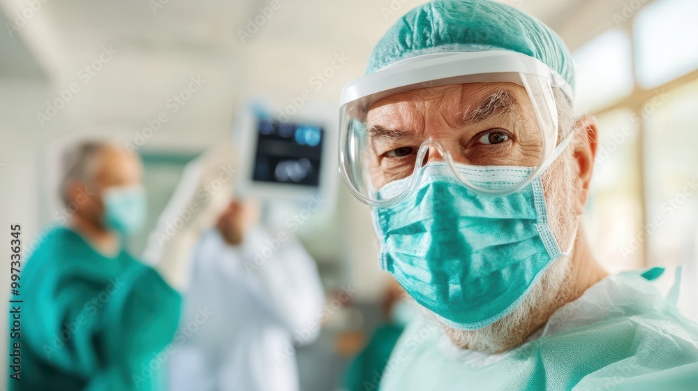 A surgical team performing an operation in a medical facility, highlighting the importance of healthcare, precision, and teamwork in a sterile environment. A surgical team performing an operation in a medical facility, highlighting the importance of healthcare, precision, and teamwork in a sterile environment.