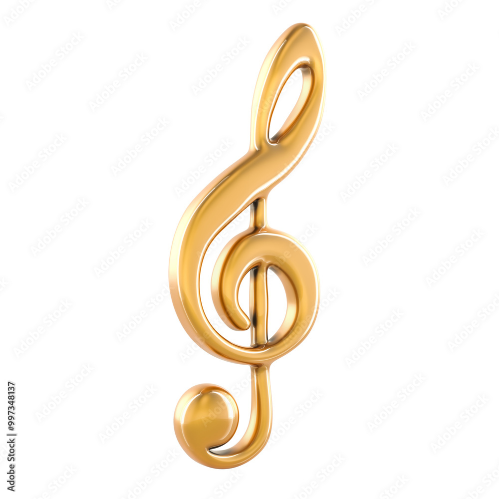Golden treble clef music note, 3D rendering isolated on transparent background Golden treble clef music note, 3D rendering isolated on transparent background