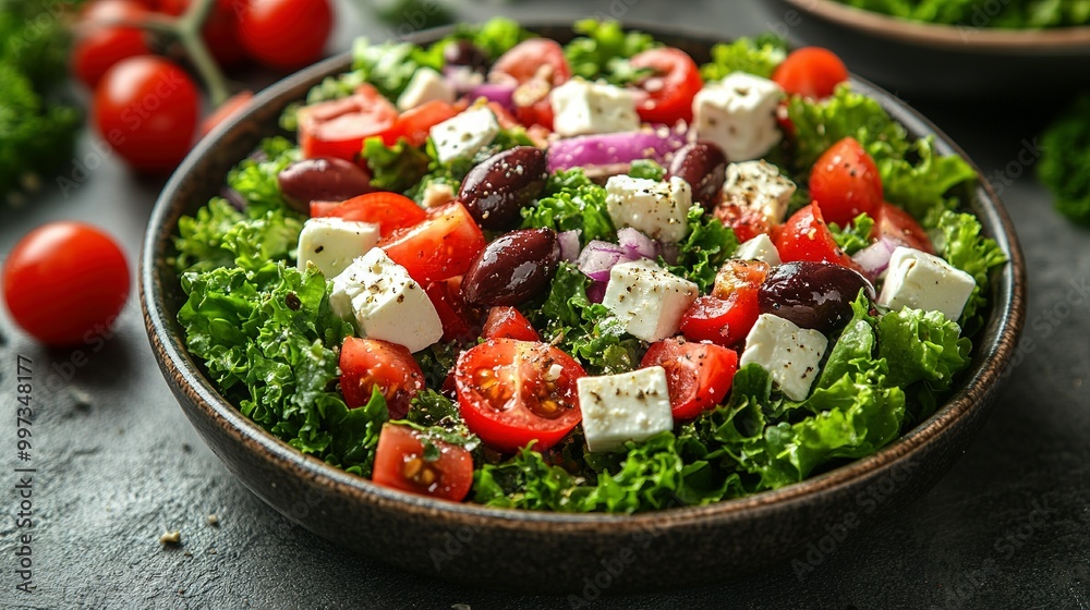 Fresh Greek Salad with Feta Cheese, Tomatoes, and Olives Fresh Greek Salad with Feta Cheese, Tomatoes, and Olives