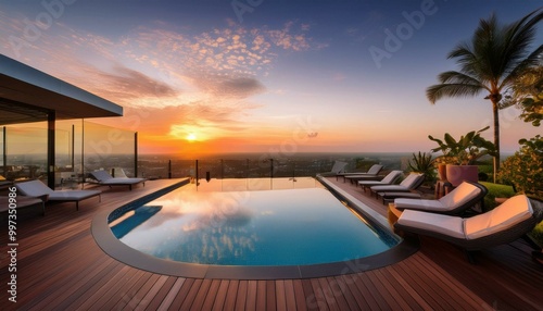 swimming pool at sunset