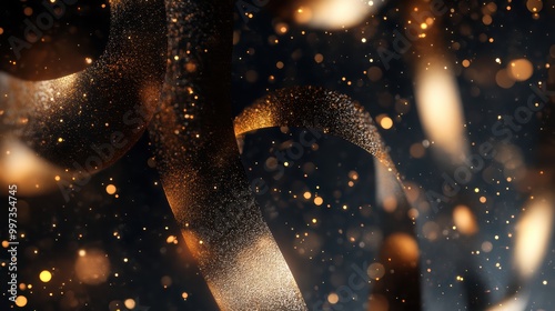 Abstract background black and gold ribons photo