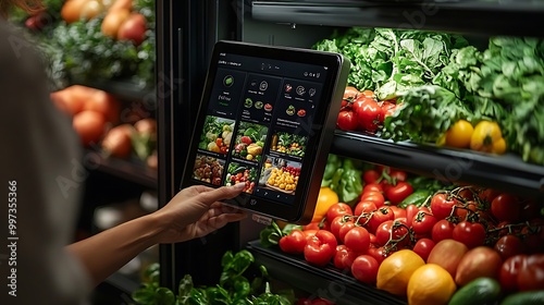 Fresh Produce Display with Digital Signage in a Grocery Store