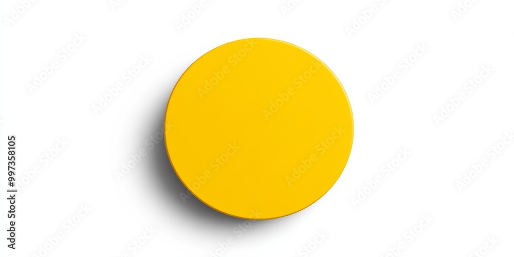 A round, abstract discount badge rendered in a vibrant yellow, featuring a playful font with shadows, placed on a stark white background A round, abstract discount badge rendered in a vibrant yellow, featuring a playful font with shadows, placed on a stark white background