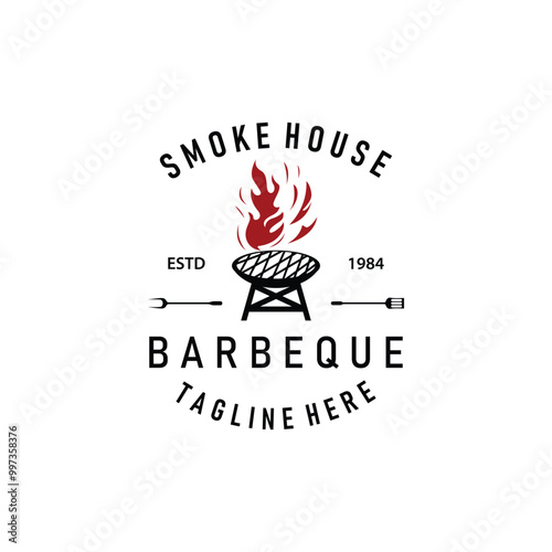 Barbeque logo design bar restaurant hot grill fire logo and spatula simple illustration