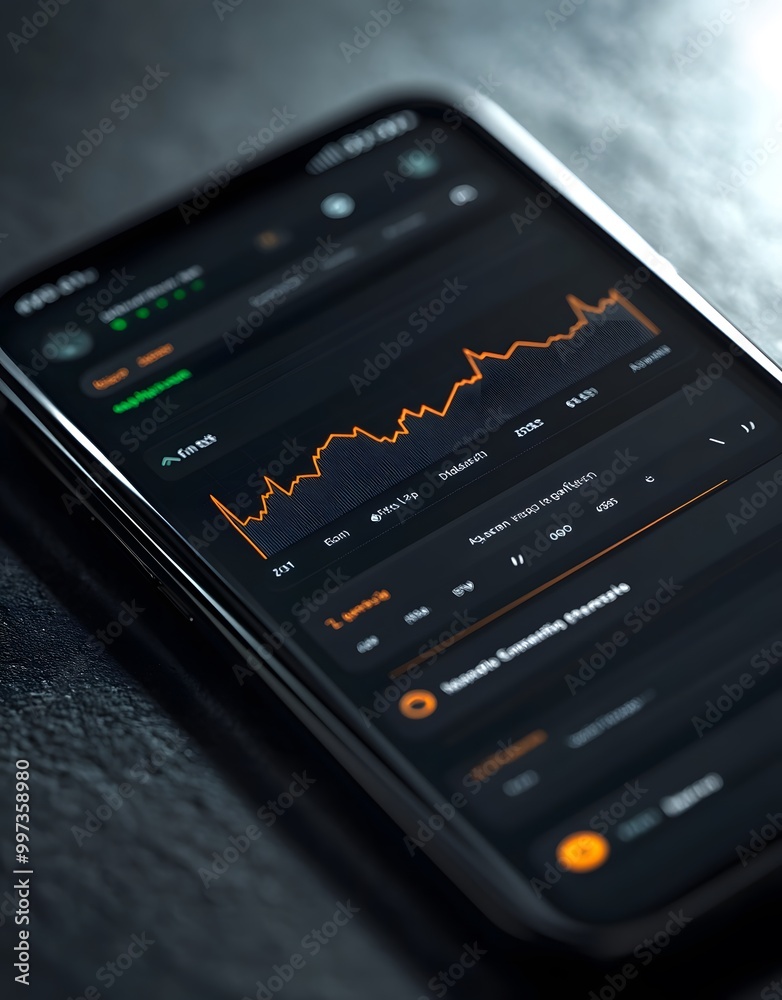 Phone screen with graph of a stock market price Phone screen with graph of a stock market price