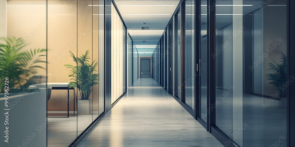 Obraz premium Modern Office Corridor with Glass Walls