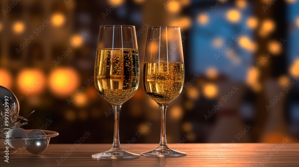 Two Champagne Flutes on a Wooden Table Two Champagne Flutes on a Wooden Table