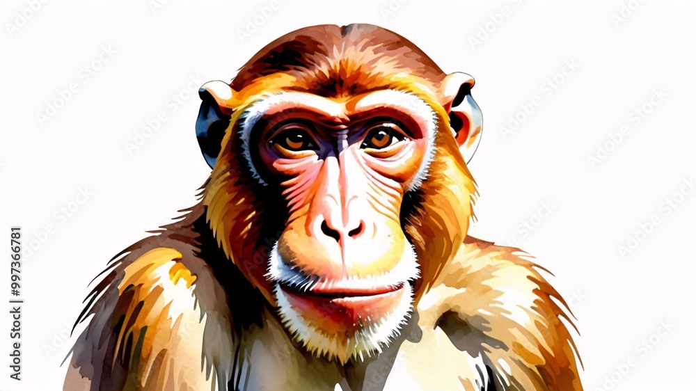 Obraz premium Close-up portrait of a monkey with brown fur and intelligent eyes.