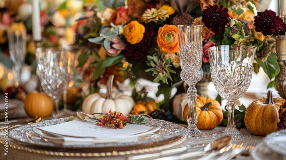 A beautifully arranged fall wedding table displays decorative pumpkins and seasonal blooms, creating a warm and inviting atmosphere for the celebration A beautifully arranged fall wedding table displays decorative pumpkins and seasonal blooms, creating a warm and inviting atmosphere for the celebration