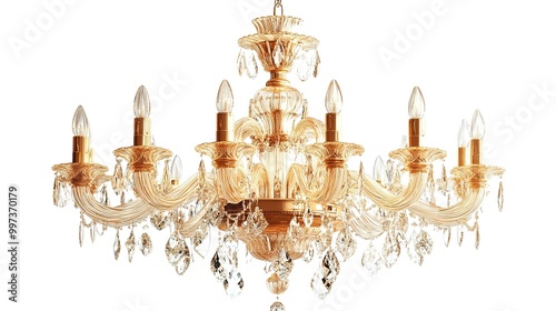 Vintage style Gold Chandelier isolated on white background 