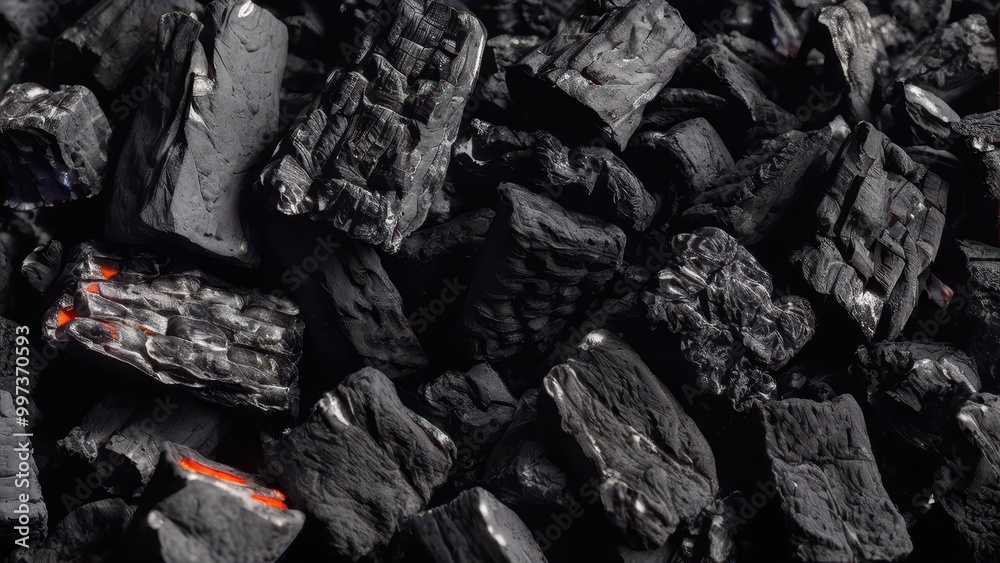 Close-up of black coal pieces, showcasing texture and color variations. Close-up of black coal pieces, showcasing texture and color variations.