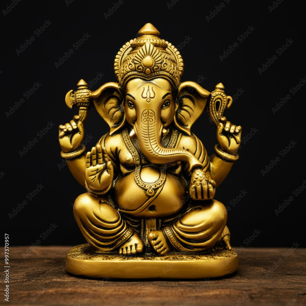 Golden lord ganesha sculpture on black background. Ganesha festival concept. Golden lord ganesha sculpture on black background. Ganesha festival concept.