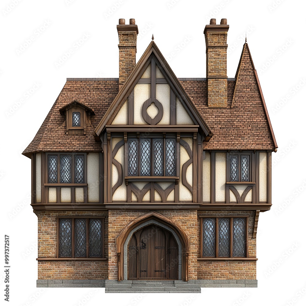 Photorealistic tudor house 3d model - isolated on white background ...
