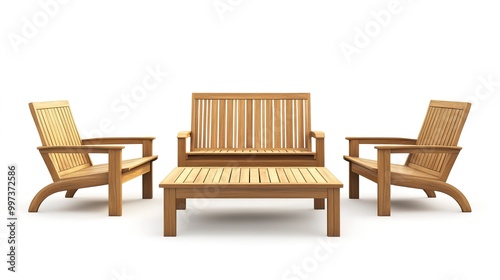 Patio teak furniture isolated on white background 