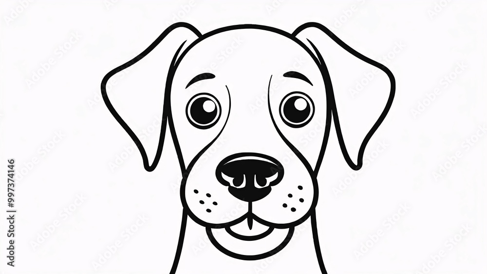 Black and white cartoon dog face with big eyes. Black and white cartoon dog face with big eyes.