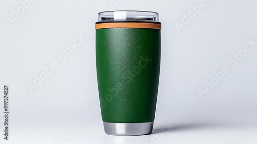 A green insulated tumbler with a secure lid combines functionality with modern style.