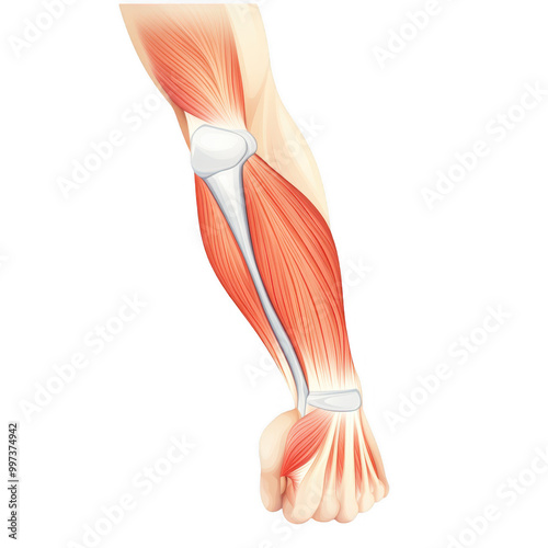 Human Arm and Shoulder Anatomy Illustration with Bicep in Motion.