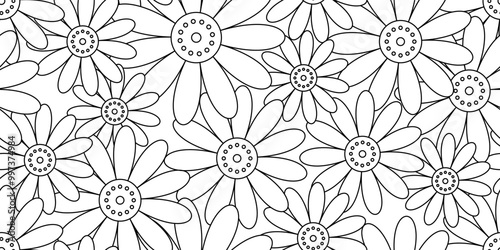 outline daisy flowers abstract seamless pattern